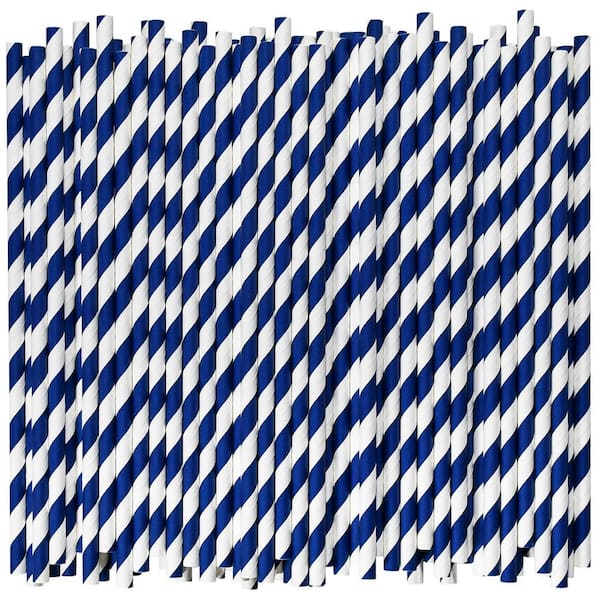 1000-Piece 7.75 in. x 0.24 in. Paper Straws, Disposable Drinking Straws Bulk, Cocktail, Bars, Restaurants Blue and White