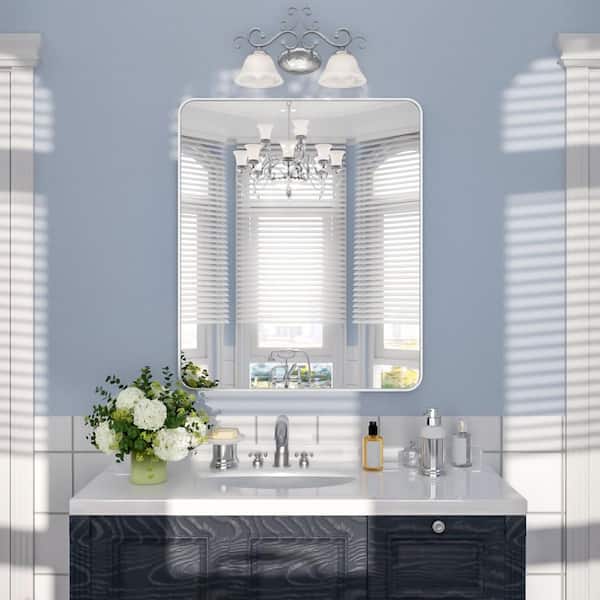 Suro 30 in. W x 36 in. H Tempered Glass Gun Grey Rectangular Framed Wall Bathroom Vanity Mirror