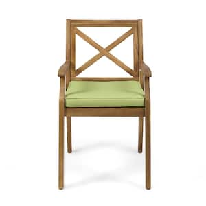 Teak Acacia Wood Outdoor Dining Chair with Green Cushions