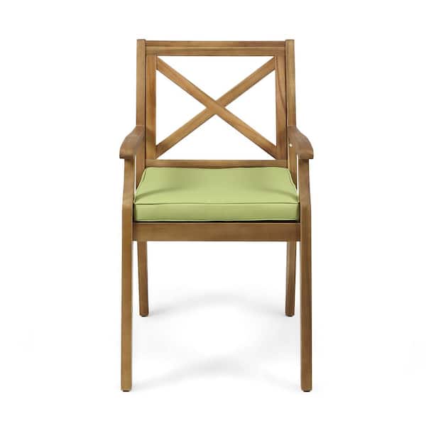 Zeus & Ruta Teak Acacia Wood Outdoor Dining Chair with Green Cushions