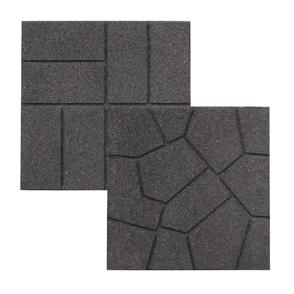 Vigoro 16 in. x 16 in. Gray Dual-Sided Rubber Paver (9-Pack)