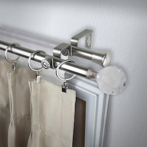 120 in. - 170 in. Double Curtain Rod in Satin Nickel with Faceted Finial