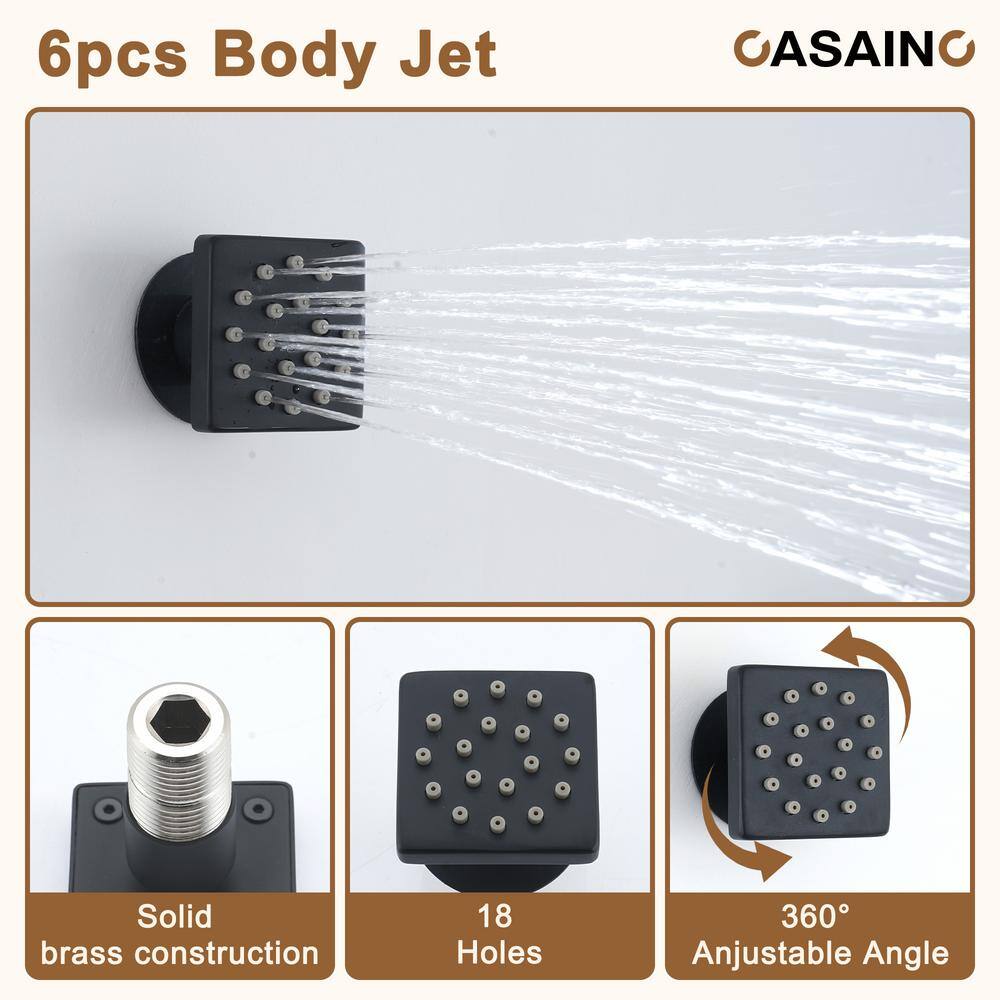 Matte Black 12-Inch Wall Mounted Shower System with Body Jets