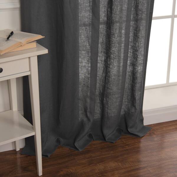 Best Home Fashion 96 In. Linen Back Tab Curtain Set in Dark Grey