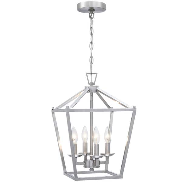4-Light Brushed Nickle Chandeliers Geometric Cage Lantern Pendant Light