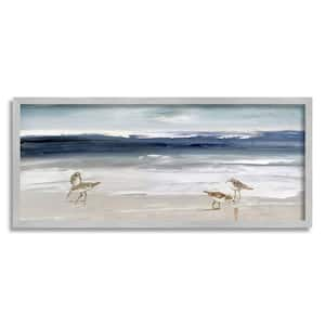 Sandpipers Grazing Sea Shore Design by Sally Swatland Framed Nature Art Print 30 in. x 13 in.