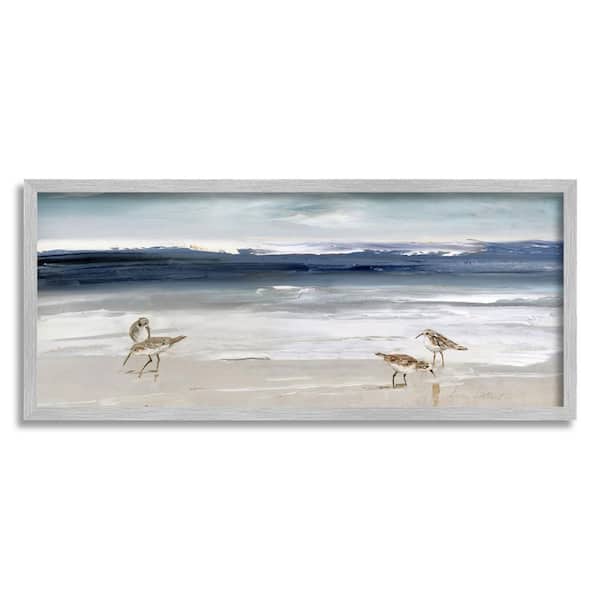 The Stupell Home Decor Collection Sandpipers Grazing Sea Shore Design by Sally Swatland Framed Nature Art Print 30 in. x 13 in.
