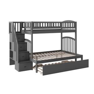 Westbrook Staircase Bunk Twin over Full with Full Size Urban Trundle Bed in Grey