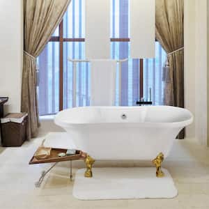 60 in. Acrylic Clawfoot Non-Whirlpool Bathtub in Glossy White with Polished Chrome Drain and Polished Gold Clawfeet