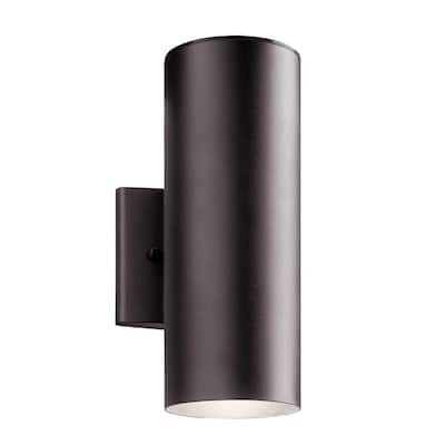 Independence 12 in. 1-Light Textured Architectural Bronze Integrated LED Outdoor Wall Cylinder Light