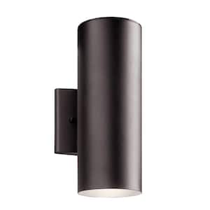 Independence 12 in. 1-Light Textured Architectural Bronze Outdoor Hardwired Wall Cylinder Sconce with Integrated LED