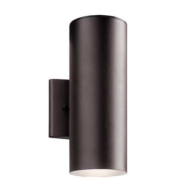 KICHLER Independence 12 in. 1-Light Textured Architectural Bronze Outdoor Hardwired Wall Cylinder Sconce with Integrated LED