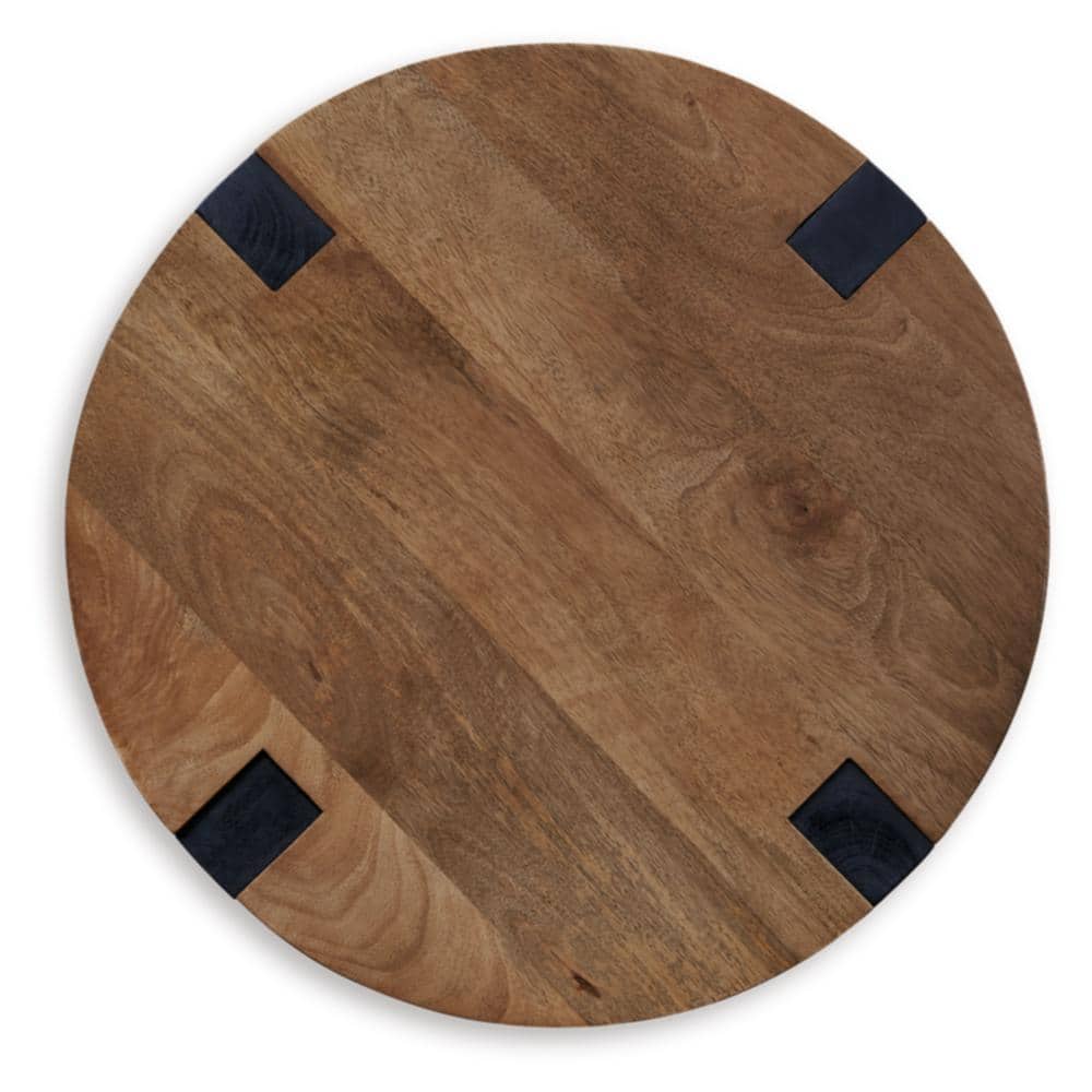 Hanneforth 22.25 in. Brown/Black Round Wood End Table - thumbnail 3
