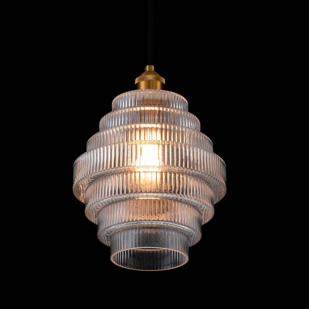 Mini Striped Glass & Antique Brass Hanging Pendant Light