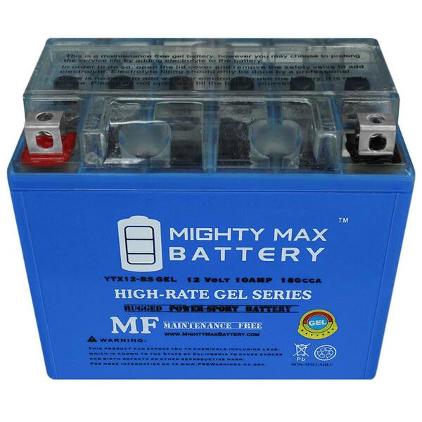 Mighty Max Battery YTX12-BS 12V 10AH Gel Motorcycle Battery for Honda,  Suzuki, Kawasaki