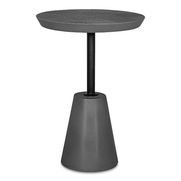 NADAAL STUDIOS Apollo 13.25 in. x 13.25 in. x 19.75 in. Round Fiber Reinforced Natural Concrete with Steel Frame Accent Table in Grey