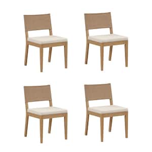 Linus 19 in. Modern Upholstered Dining Chair with Faux Leather Back and Solid Wood Brushed Legs, Light Brown, Set of 4