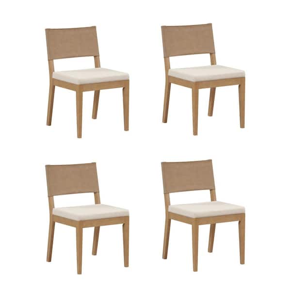Nathan James Linus 19 in. Modern Upholstered Dining Chair with Faux Leather Back and Solid Wood Brushed Legs, Light Brown, Set of 4