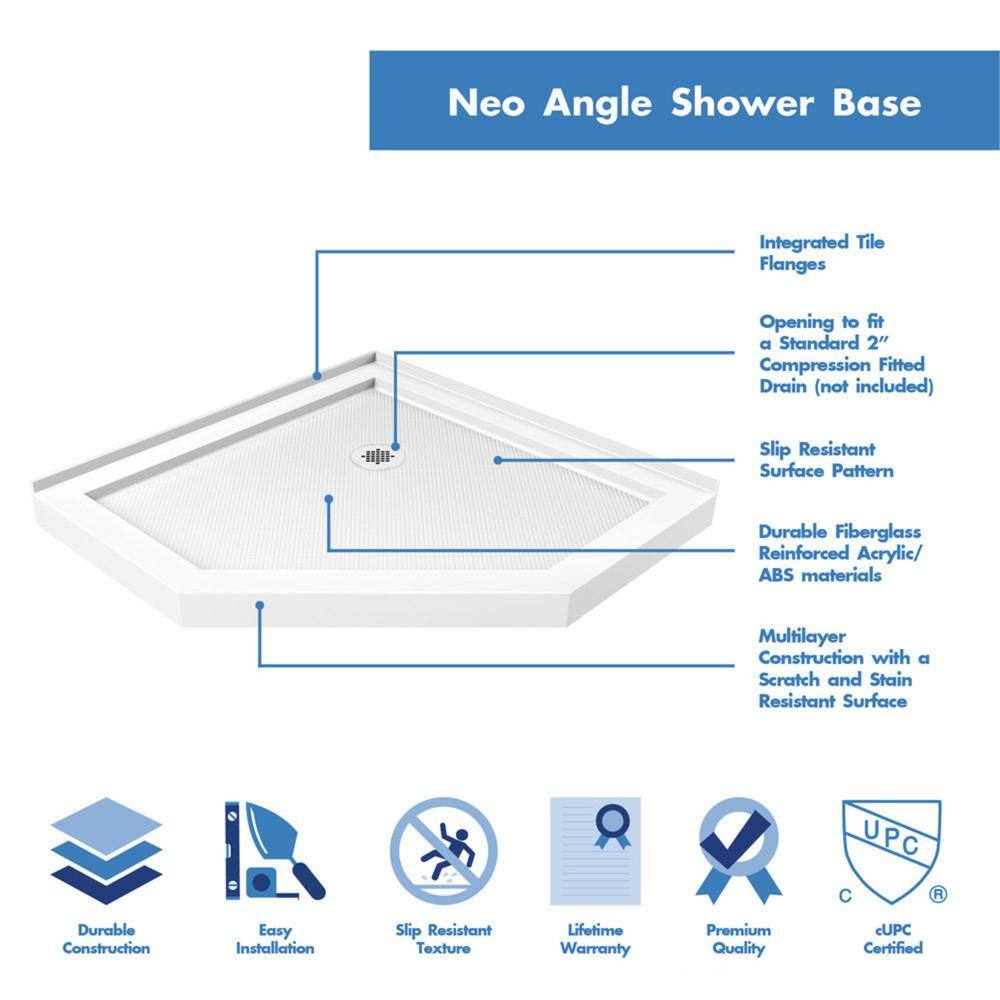 Prism Lux 38" Frameless Neo-Angle Shower Enclosure with Clear Glass
