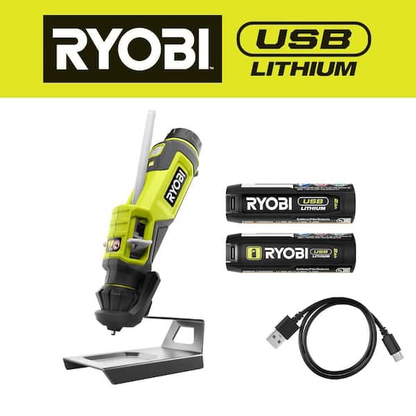 RYOBI USB Lithium Glue Pen Kit with 2.0 Ah USB Lithium Battery, Charging Cable, and USB Lithium 2.0 Ah Battery