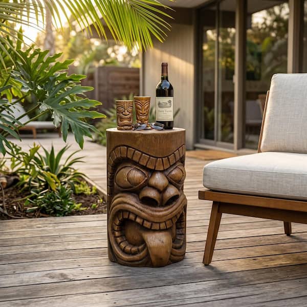 monadecor Tiki Kanaloa 19.6 in. Brown Concrete End Table Statue