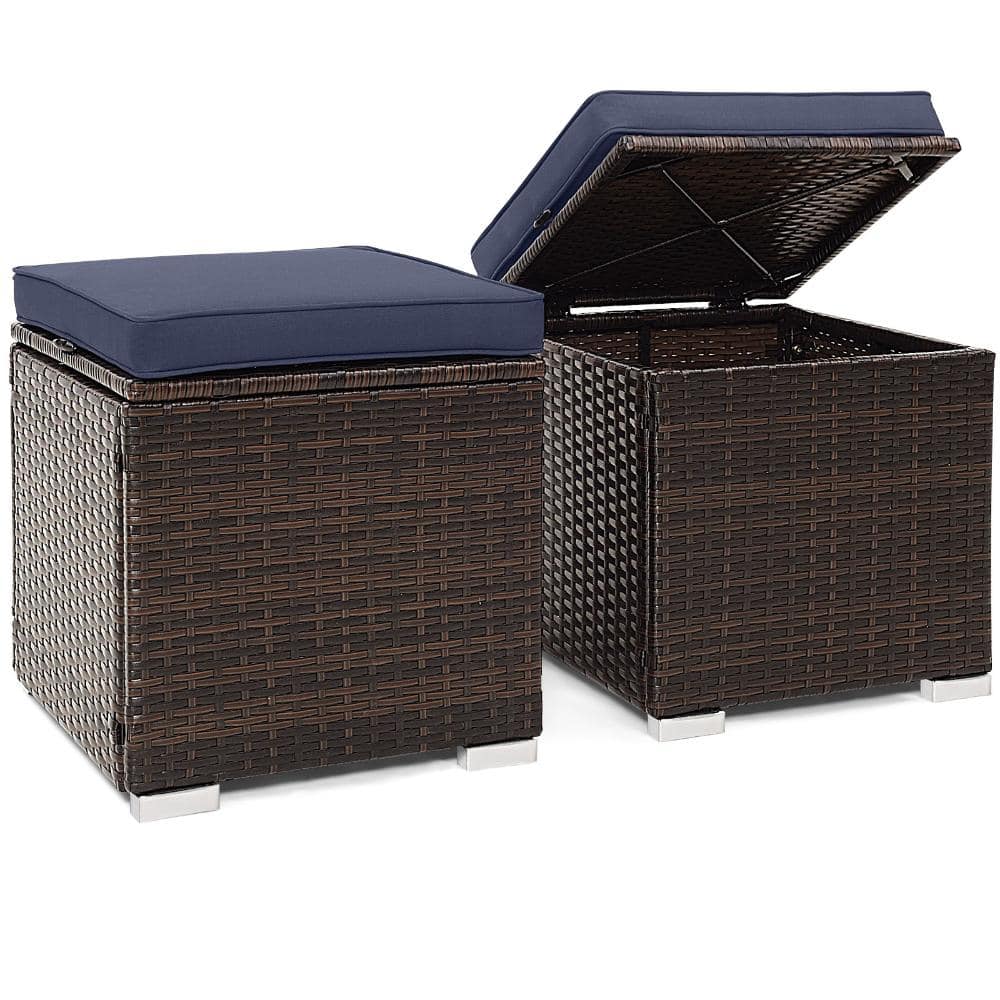 Set of 2 16 in. PE Rattan Outdoor Storage Ottomans with Cushions, Navy price history on PriceWatchPro