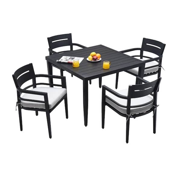 Ember Black 5-Piece Outdoor Patio Aluminum Furniture, Outdoor Modern Dining Chairs with Sunbrella Fabric Cushion
