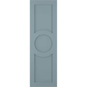 12 in. x 25 in. True Fit PVC Center Circle Arts and Crafts Fixed Mount Flat Panel Shutters Pair in Peaceful Blue