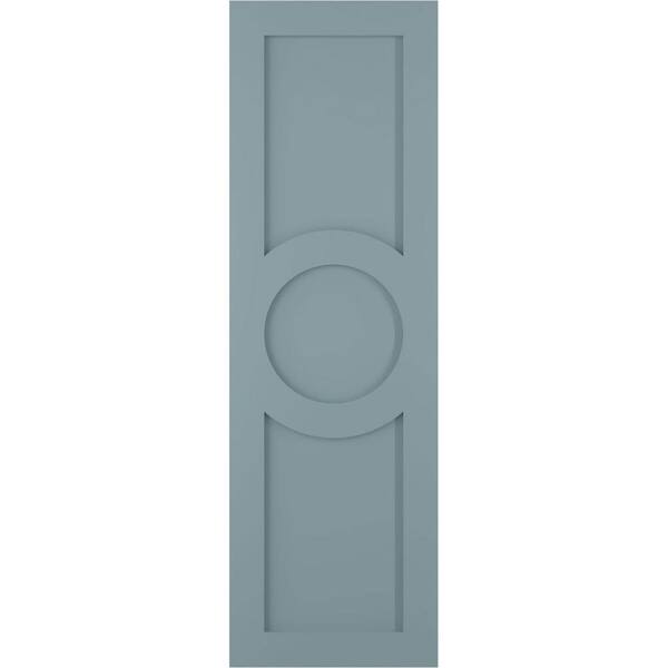Ekena Millwork 12 in. x 50 in. True Fit PVC Center Circle Arts & Crafts Fixed Mount Flat Panel Shutters Pair in Peaceful Blue