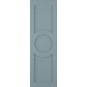 12 in. x 71 in. True Fit PVC Center Circle Arts and Crafts Fixed Mount Flat Panel Shutters Pair in Peaceful Blue
