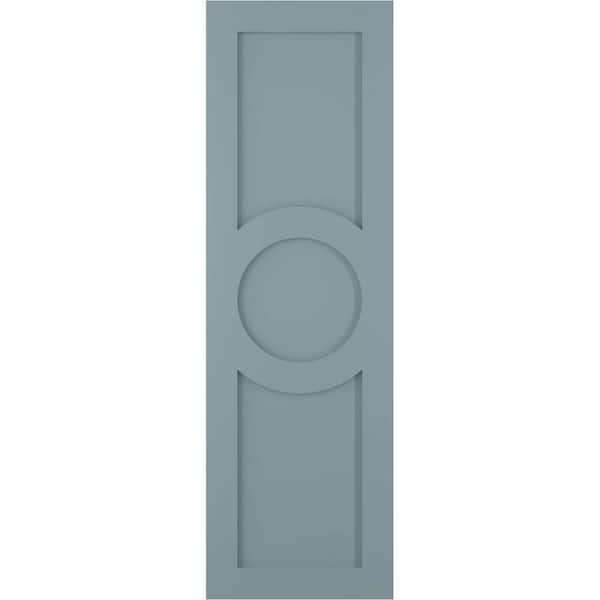 Ekena Millwork True Fit 12 in. x 80 in. PVC Center Circle Arts and Crafts Fixed Mount Flat Panel Shutters Pair in Peaceful Blue