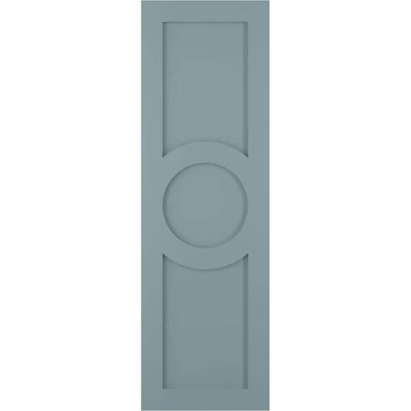 Ekena Millwork 18 in. x 79 in. True Fit PVC Center Circle Arts and Crafts Fixed Mount Flat Panel Shutters Pair in Peaceful Blue
