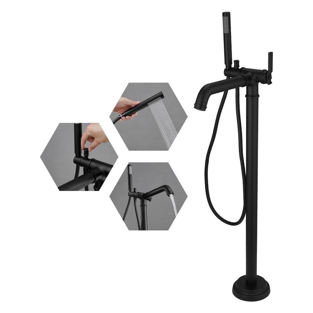 Single-Handle Floor Mount Industrial Style Claw Foot Tub Faucet Roman Tub Faucet with Hand Shower in. Matte Black price history on PriceWatchPro