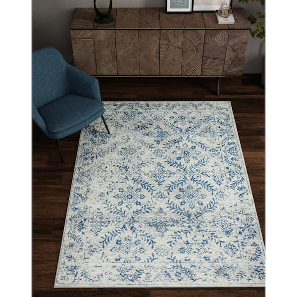Maeva Blue 8 ft. x 10 ft. Bordered Transitional Area Rug