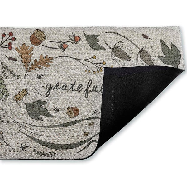 Grateful Autumn Leaves Brown 18 in. x 30 in. Polyester Non-Slip Outdoor Door Mat
