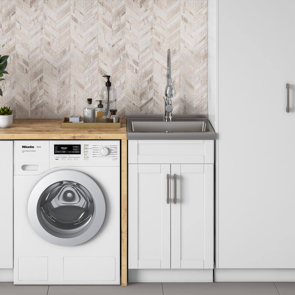 White 20 Inch Laundry Cabinet with Stainless Steel Sink and Faucet
