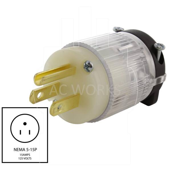 Replacement 15 Amp 125 Volt Straight Female 3 Wire Power Cord Plug NEMA 5-15R 