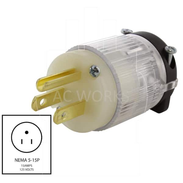 AC Works NEMA 5-15P 15A 125V Household Plug with Power Indicator AS515PL