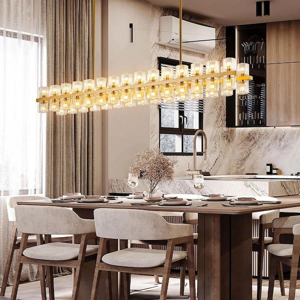 60-Light Gold Rectangular Chandelier, 54 in. Modern K9 Crystal Chandelier for Dining Room, Living Room, Foyer