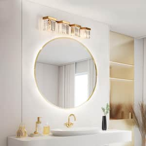 Modern Plating Brass Bathroom Crystal Vanity Light Contemporary 31.5 in. 4-Light Square Decorative Wall-mounted Sconce