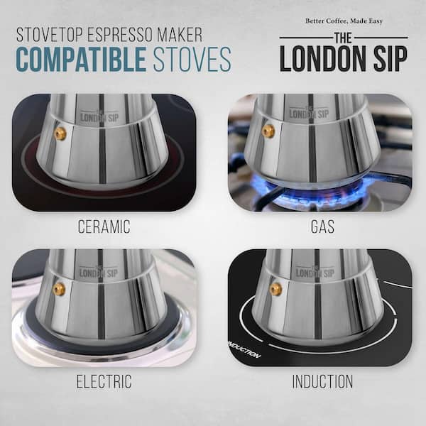 THE LONDON SIP EM10S Stainless Steel Stovetop Espresso Maker Instructions
