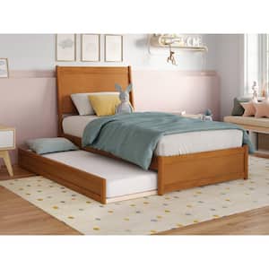 Casanova Light Toffee Natural Bronze Solid Wood Frame Twin Platform Bed with Panel Footboard and Twin Trundle