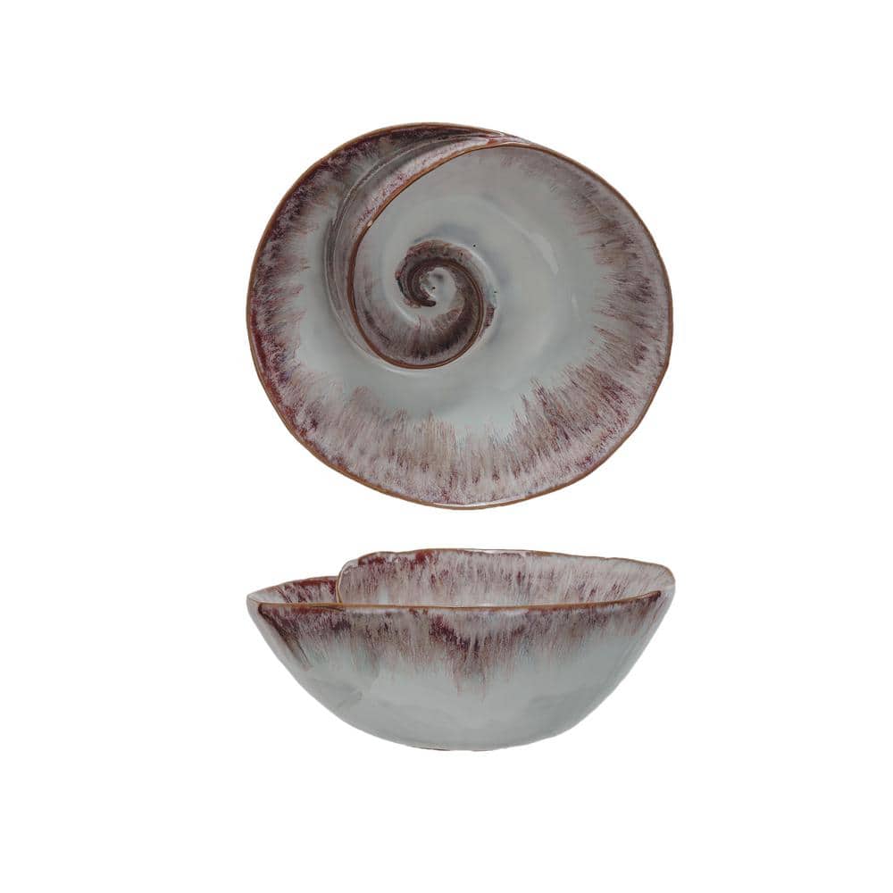 Handmade Coastal Pattern Stoneware Salad Bowl, White and Berry