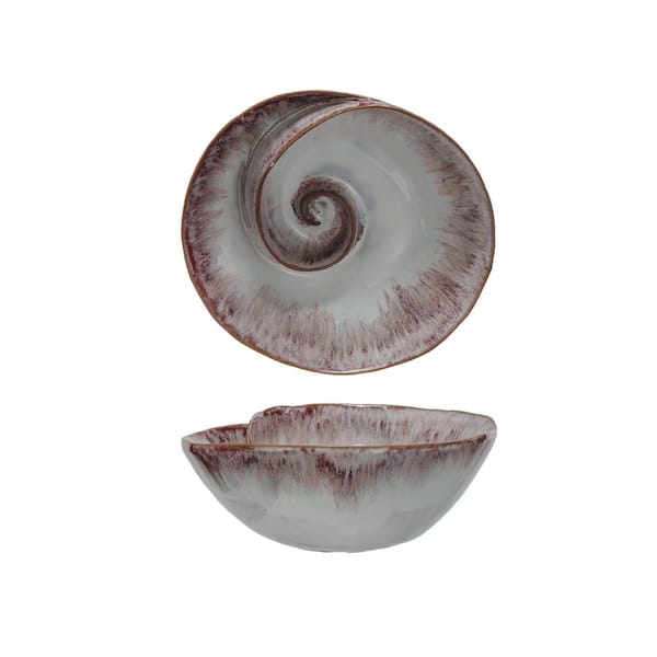 8.8 in. 43.96 fl. oz. White & Berry Round Nautilus Essence Stoneware Serving Bowl