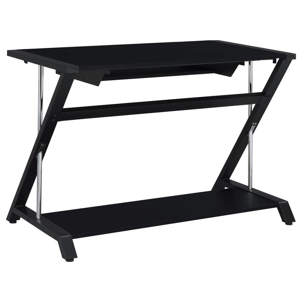 Black Wood Home Office Desk with Keyboard Tray and Shelf