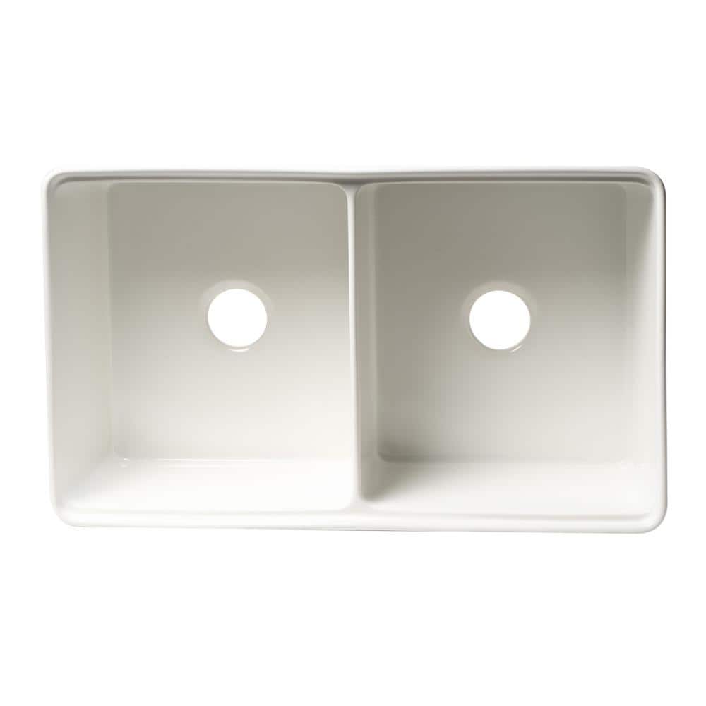 White 33" Double Bowl Fireclay Farmhouse Workstation Sink