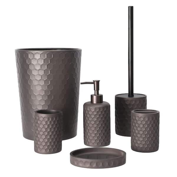 Dracelo 6-Piece Bathroom Accessory Set with Toiletbrush Holder, Dispenser, Trash Can, Toothbrush Holder, Toilet Brush in Bronze