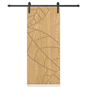 42 in. x 84 in. Leaf Hollow Core Weather Oak Oak Veneer Composite Interior Sliding Barn Door with Hardware Kit