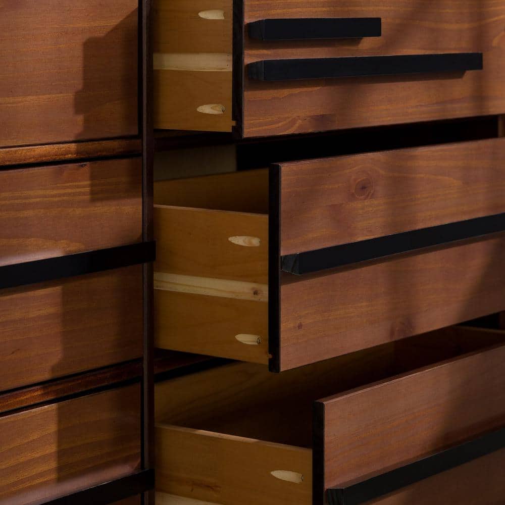 Walnut Mid-Century Modern 60" Solid Wood 6-Drawer Dresser