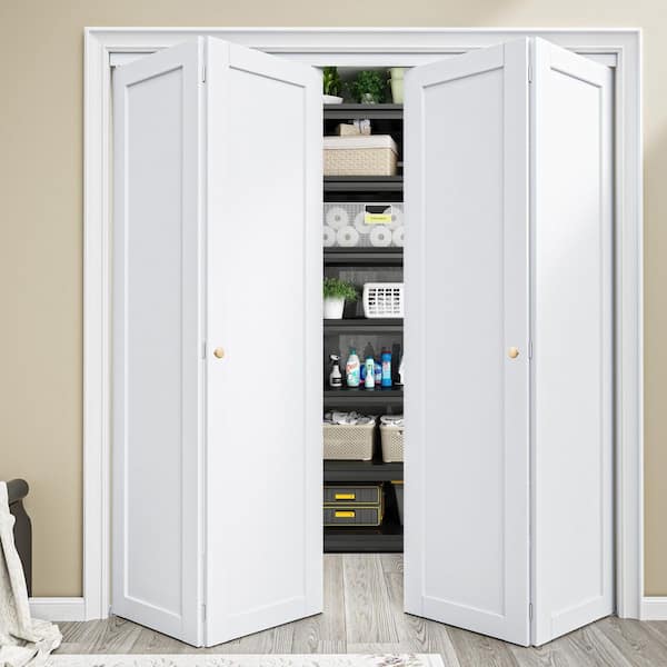 72 in. x 80 in. 1-Lite Panel Solid Core White Primed Composite MDF Closet Bi-fold Door with Handle and Hardware